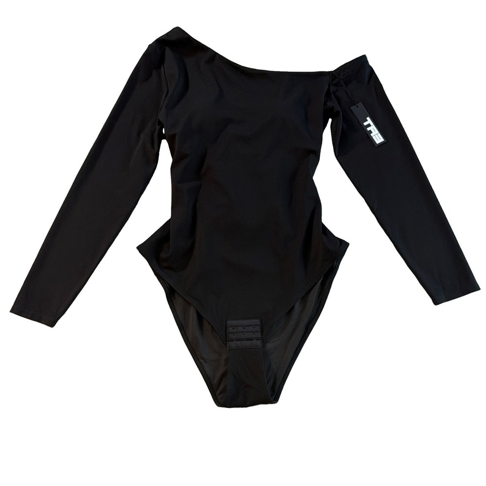 TA3 XL Black One Shoulder Long Sleeve Bodysuit Sculpting Shapewear NWT